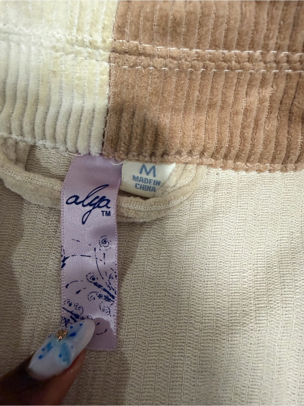 Alya Two-Tone Corduroy Shirt Jacket in Cream and Tan - Picture 2 of 3